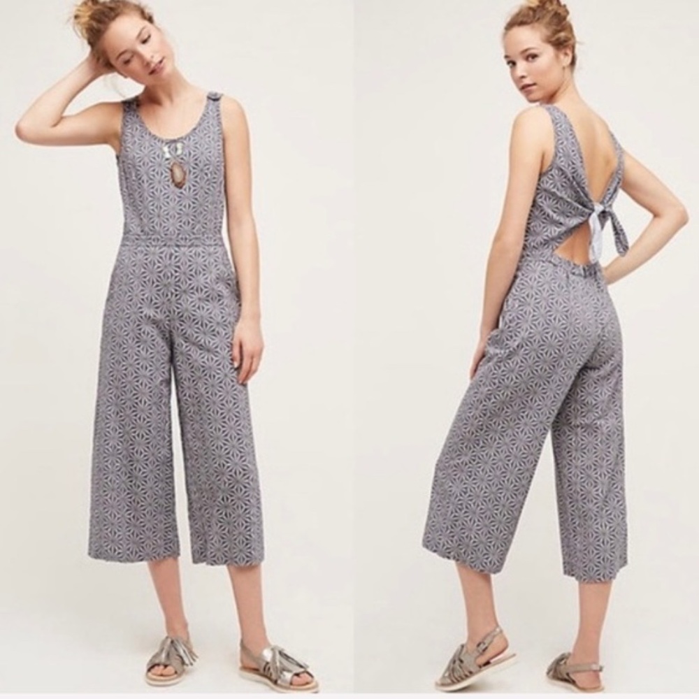 Anthro Elevenses Patterned Tie Back Jumpsuit